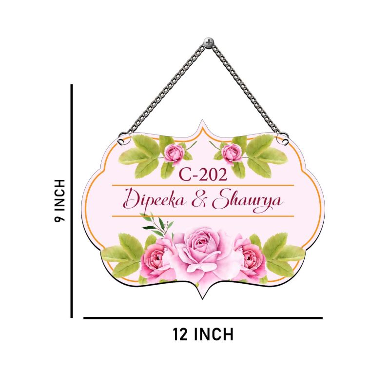 Personalized Floral House Name Plate with Hanging Chain  Door Sign for Home Entrance   deal for Couples, Flats & New Homeowners  Main Door Hanging